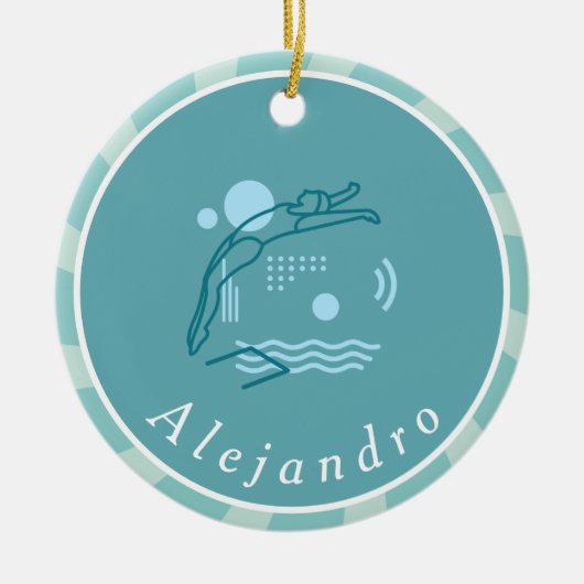 Blue Swimmer Girls Schwimmbad Personalisiert Keramik Ornament (Vorne)