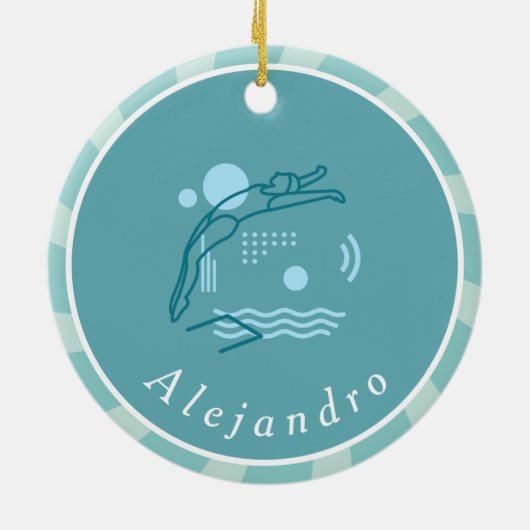 Blue Swimmer Girls Schwimmbad Personalisiert Keramik Ornament (Hinten)