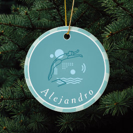 Blue Swimmer Girls Schwimmbad Personalisiert      Keramik Ornament