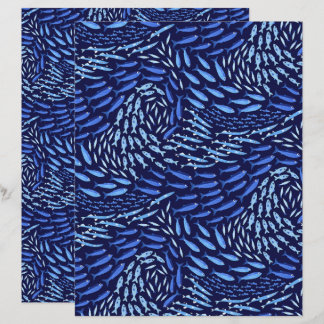 Blue Swimming Ocean Fish - Dark Scrapbook Paper