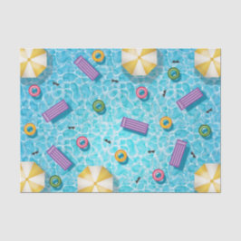 Blue Swimming Pool With Colorful Pool Floats Seidenpapier