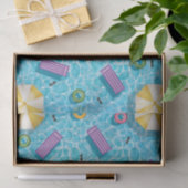 Blue Swimming Pool With Colorful Pool Floats Seidenpapier (Geschenk)