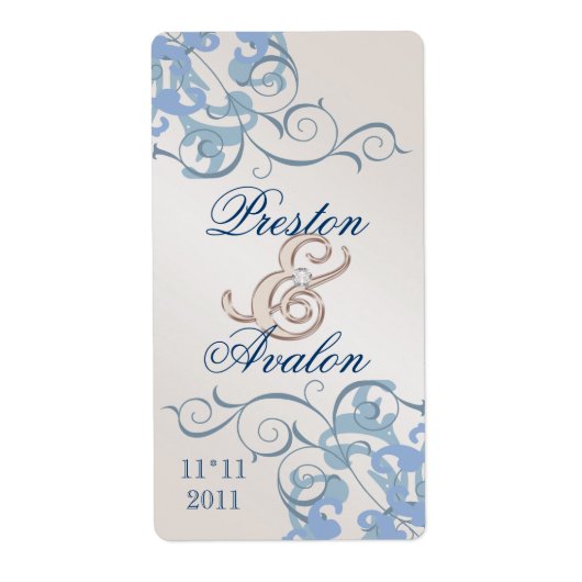 Blue Swirl Champagne Jeweled Blue Wine Label (Vorne)