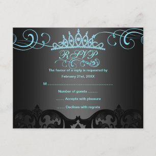 Blue Swirl Damask Birthday RSVP Card Karte