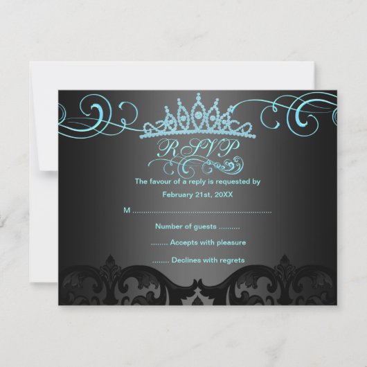Blue Swirl Damask Birthday RSVP Card Karte (Vorderseite)