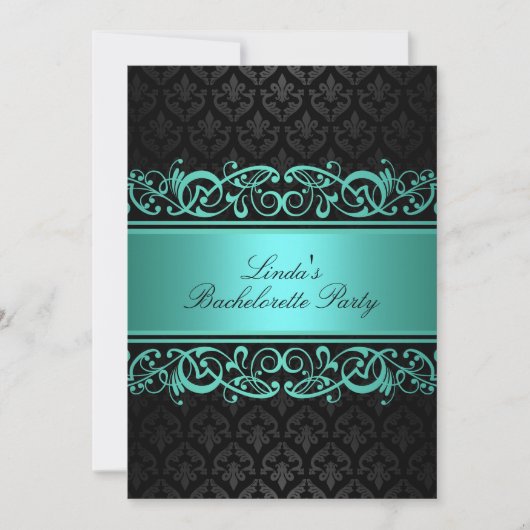 Blue Swirl Damask | Junggeselinnen-Abschied Einlad Einladung (Vorderseite)