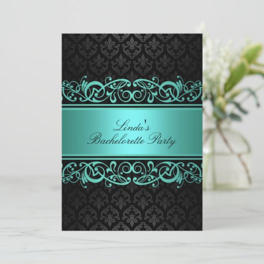Blue Swirl Damask | Junggeselinnen-Abschied Einlad Einladung (Stehend Vorderseite)