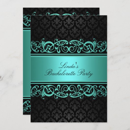 Blue Swirl Damask | Junggeselinnen-Abschied Einlad Einladung (Vorne/Hinten)