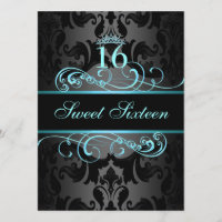 Blue Swirl Damask Sweet16 Birthday Einladung