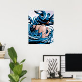 Blue Swirl Female Model Poster Wand an Wand (Heimbüro)