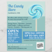 Blue Swirl Lollipop, Süßwarenartikel Werbung Flyer (Vorne)