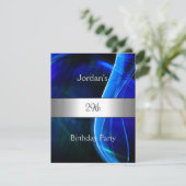 Blue Swirl Silver 29. Geburtstagsparty Einladung (Stehend Vorderseite)
