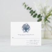 Blue Swirl Tree Wedding Response Card Mitternacht RSVP Karte (Stehend Vorderseite)