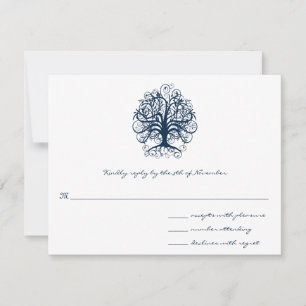 Blue Swirl Tree Wedding Response Card Mitternacht RSVP Karte
