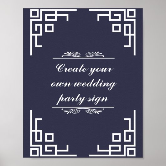 Blue Swirl White Border Wedding Party Sign Poster (Vorne)