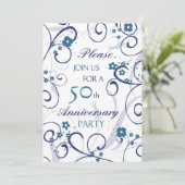 Blue Swirls 50th Anniversary Party Einladung (Stehend Vorderseite)