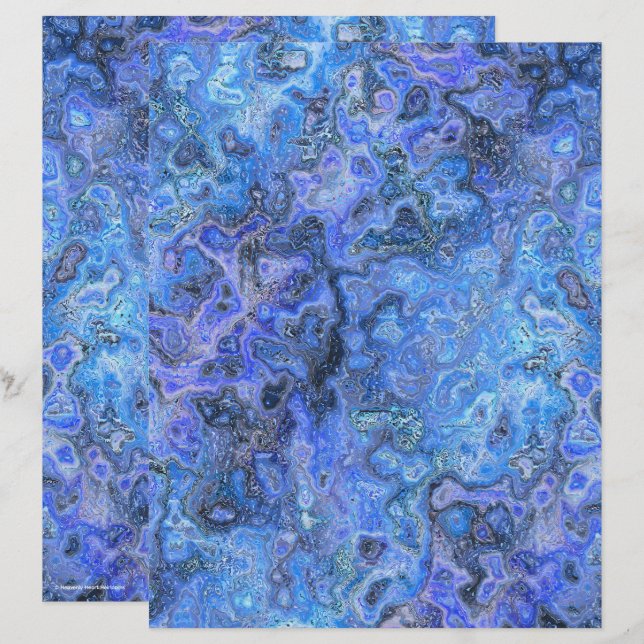 Blue Swirly Marble Scrapbook Paper 2-Sided Page (Vorne/Hinten)