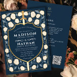 Blue Sword Shield Fantasy Wedding QR Code Einladung<br><div class="desc">Das Royal Sword & Shield Medieval Fantasy Monogram lädt Ihre Hochzeitsgäste mit cremeweißen Blumen und einem tiefblauen Hintergrund ein. Dieses Design ist perfekt für Paare, die eine königliche, aber moderne mittelalterliche Fantasy-Ästhetik suchen. Personalisieren Sie den Text, den Schriftart und die Farben, um Ihre Designeinstellungen zu Anzug zu bringen. Matching Items...</div>