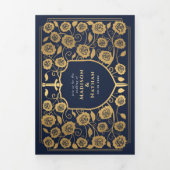 Blue Sword Shield Mittelalterliches Hochzeitsfest- Dreifach Gefaltete Einladung (Cover)