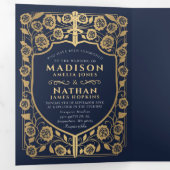 Blue Sword Shield Mittelalterliches Hochzeitsfest- Dreifach Gefaltete Einladung (Innen Erste Seite)