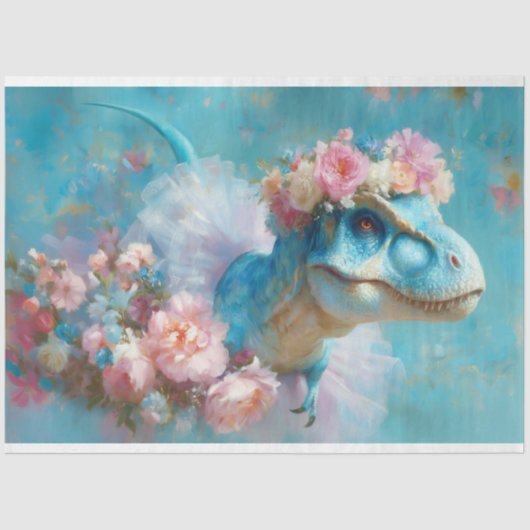 Blue T-Rex Ballerina Blumenkronen Decoupage Seidenpapier (Vorderseite)