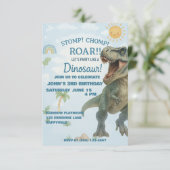 Blue T-Rex Dinosaur Birthday Invite Einladung (Stehend Vorderseite)