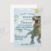 Blue T-Rex Dinosaur Birthday Invite Einladung (Vorne/Hinten)