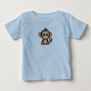 Blue T - Shirt mit Little Niedliche Affen Print