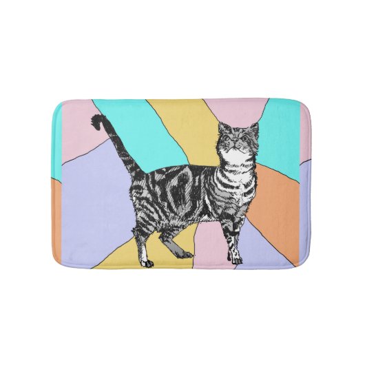 Blue Tabby Cat Pastel Girls Katzen Katzen Bath Mat Badematte (Vorderseite)