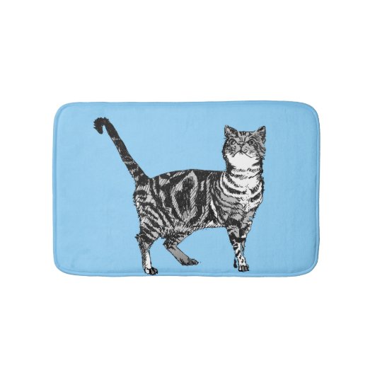 Blue Tabby Cat Pastel Girls Katzen Katzen Bath Mat Badematte (Vorderseite)