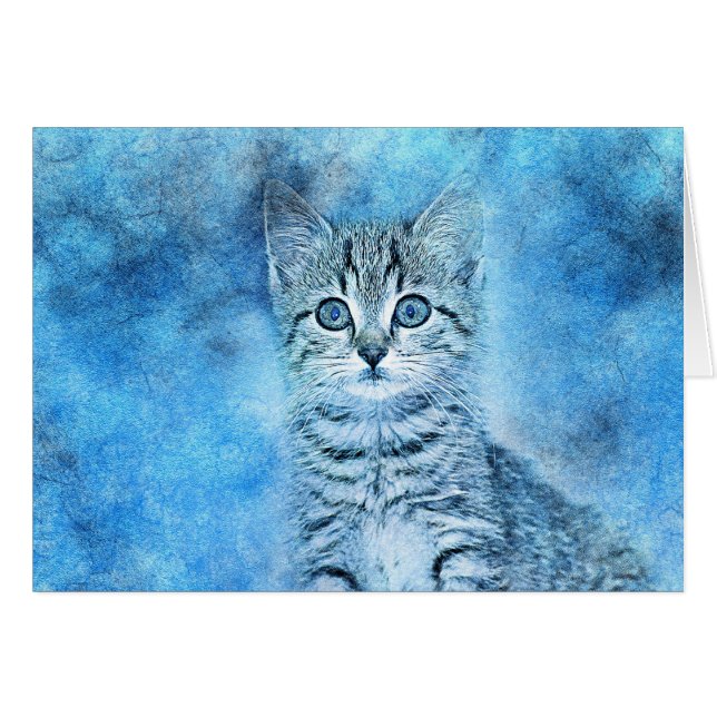 Blue Tabby Kitten | ABSTRAKT | Wasserfarbe (Vorderseite (Horizontal))