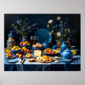 Blue Table Still Life mit Obst, Käse und Flow Poster (Vorne)