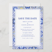 Blue Talavera Fiesta: Eine spanische mexikanische  Save The Date (Vorderseite)