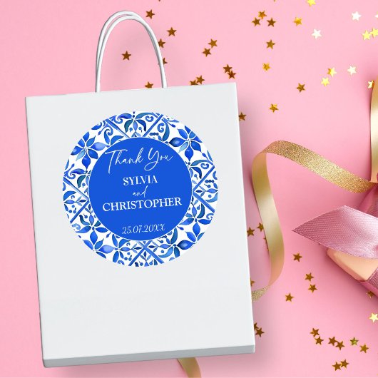 Blue Talavera Gastgeschenk Hochzeit Runder Aufkleber