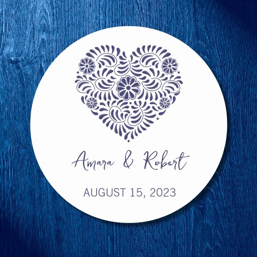 Blue Talavera Heart Runder Aufkleber