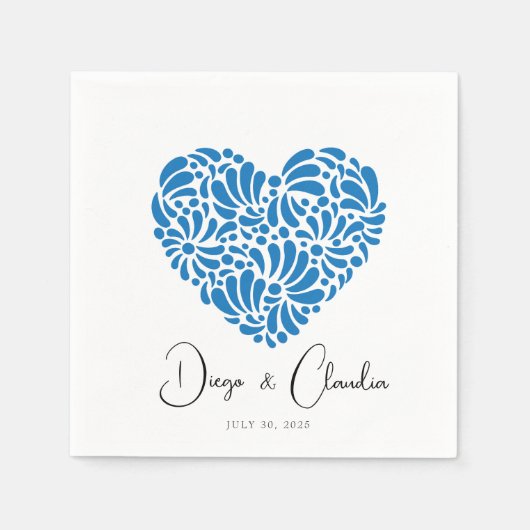 Blue Talavera Heart Wedding Napkins Serviette (Vorderseite)