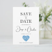 Blue Talavera Heart Wedding Save the Date (Stehend Vorderseite)