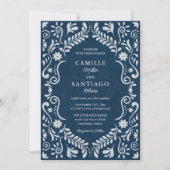 Blue Talavera Mexican QR Code Hochzeitseinladung Einladung (Vorderseite)