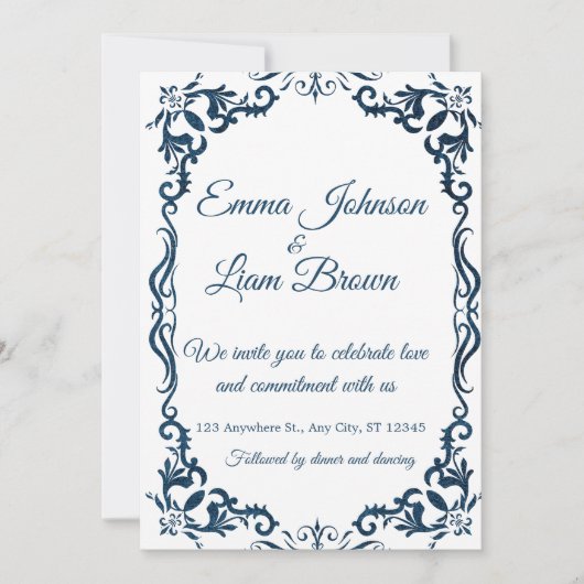 Blue Talavera Mexican Spanish Wedding Invitation Einladung (Vorderseite)