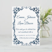 Blue Talavera Mexican Spanish Wedding Invitation Einladung (Stehend Vorderseite)