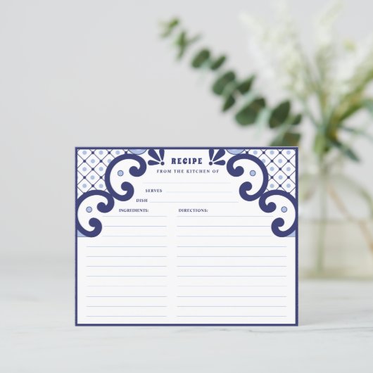 Blue Talavera Mexican Tile | Rezept Card (Stehend Vorderseite)