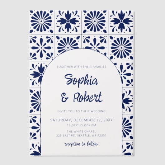 Blue Talavera Mexican Wedding Pergament Einladungen (Vorderseite)