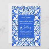 Blue Talavera Spanische Fliesen alle in einer Hoch Einladung (Vorderseite)