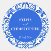 Blue Talavera Spanische Fliesen alle in einer Hoch Runder Aufkleber (Vorderseite)