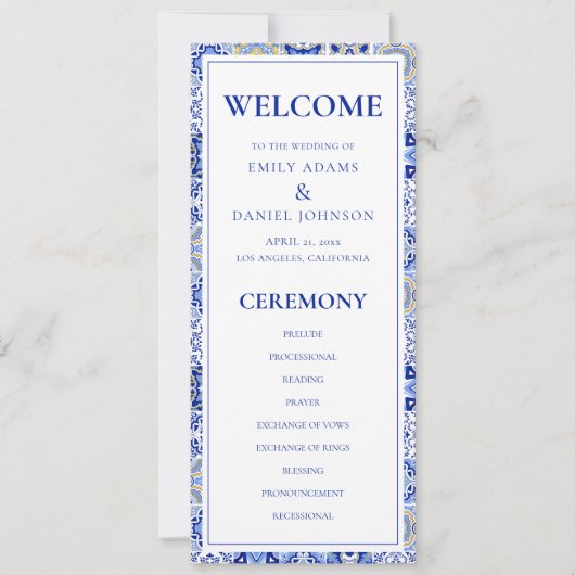 Blue Talavera Spanisches Hochzeitsprogramm (Vorderseite)