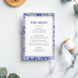 Blue Talavera Spanish Mexican Wedding Menükarte