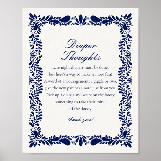 Blue Talavera Tile Diaper Gedanken Babydusche Poster (Vorne)