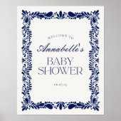 Blue Talavera Tile Fiesta Baby Dusche Willkommen Poster (Vorne)