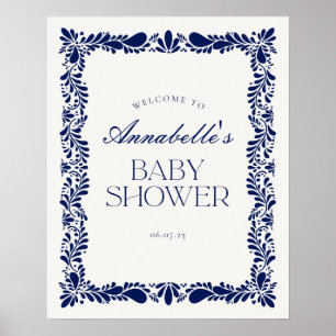 Blue Talavera Tile Fiesta Baby Dusche Willkommen Poster