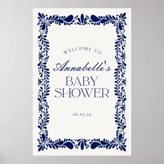 Blue Talavera Tile Fiesta Baby Dusche Willkommen Poster (Vorne)